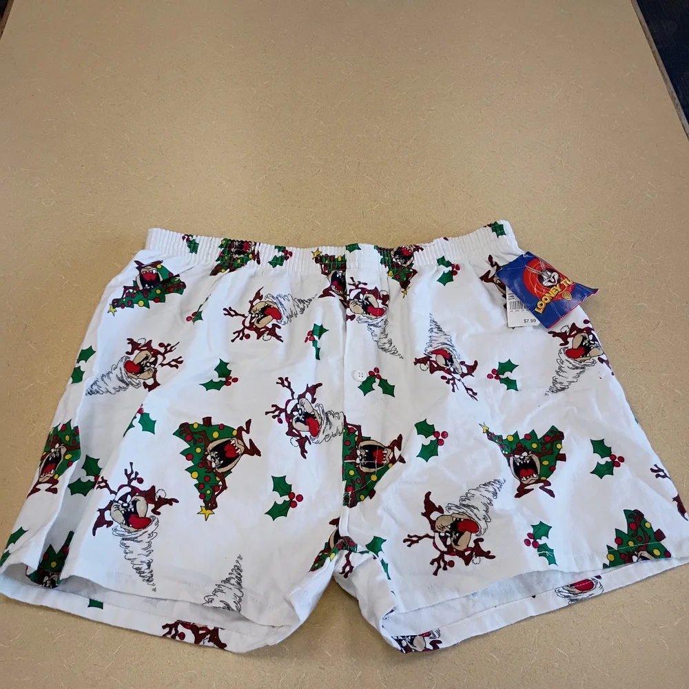 Vintage 1990s Taz Warner Bros. White Christmas Boxers